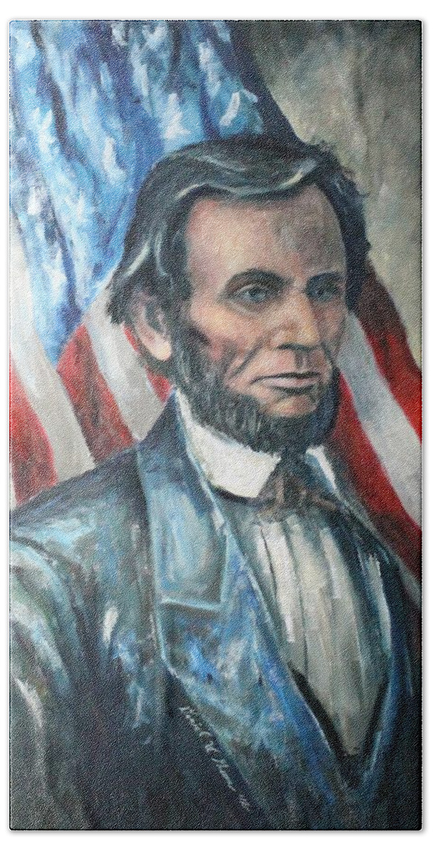 Abraham Lincoln Beach Towel featuring the painting Lincoln Portrait #13 #1 by Daniel W Green