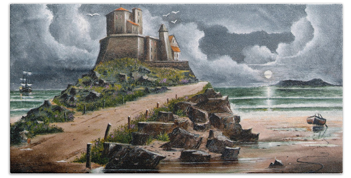 Countryside Beach Towel featuring the painting Lindisfarne - England #2 by Ken Wood