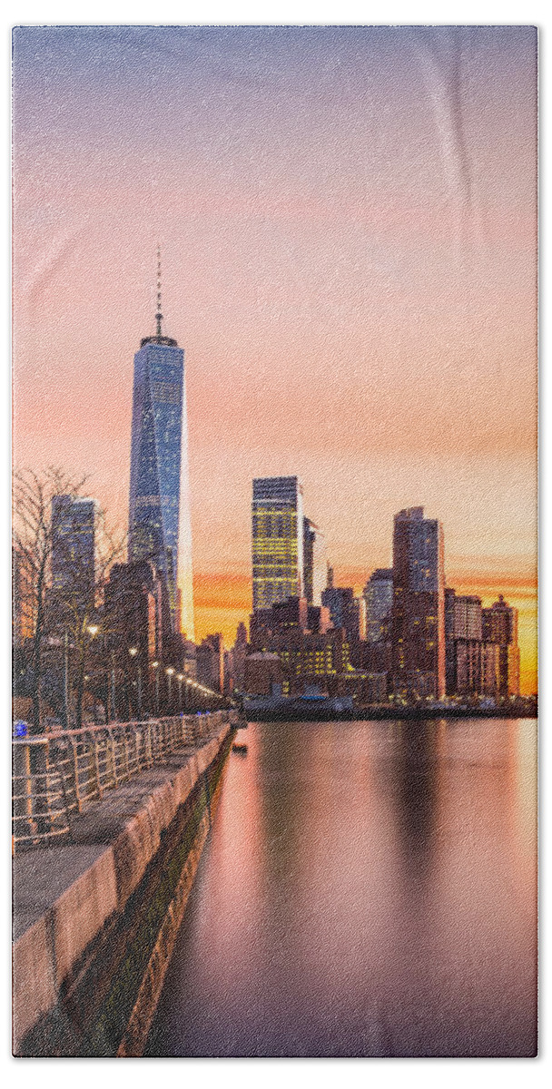 America Beach Sheet featuring the photograph Lower Manhattan at sunset #1 by Mihai Andritoiu