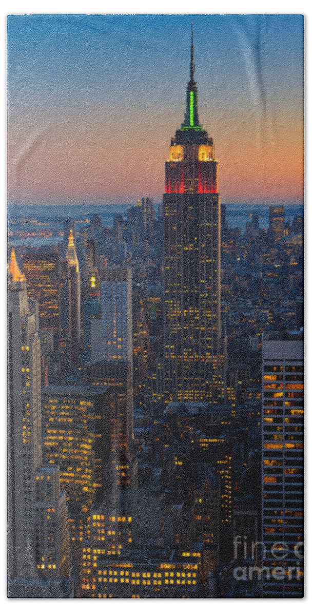 America Beach Towel featuring the photograph Manhattan View at Sunset #3 by Henk Meijer Photography