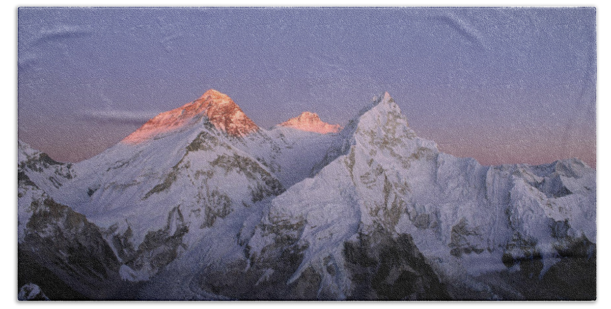 Feb0514 Beach Towel featuring the photograph Moon Over Mount Everest Summit by Grant Dixon