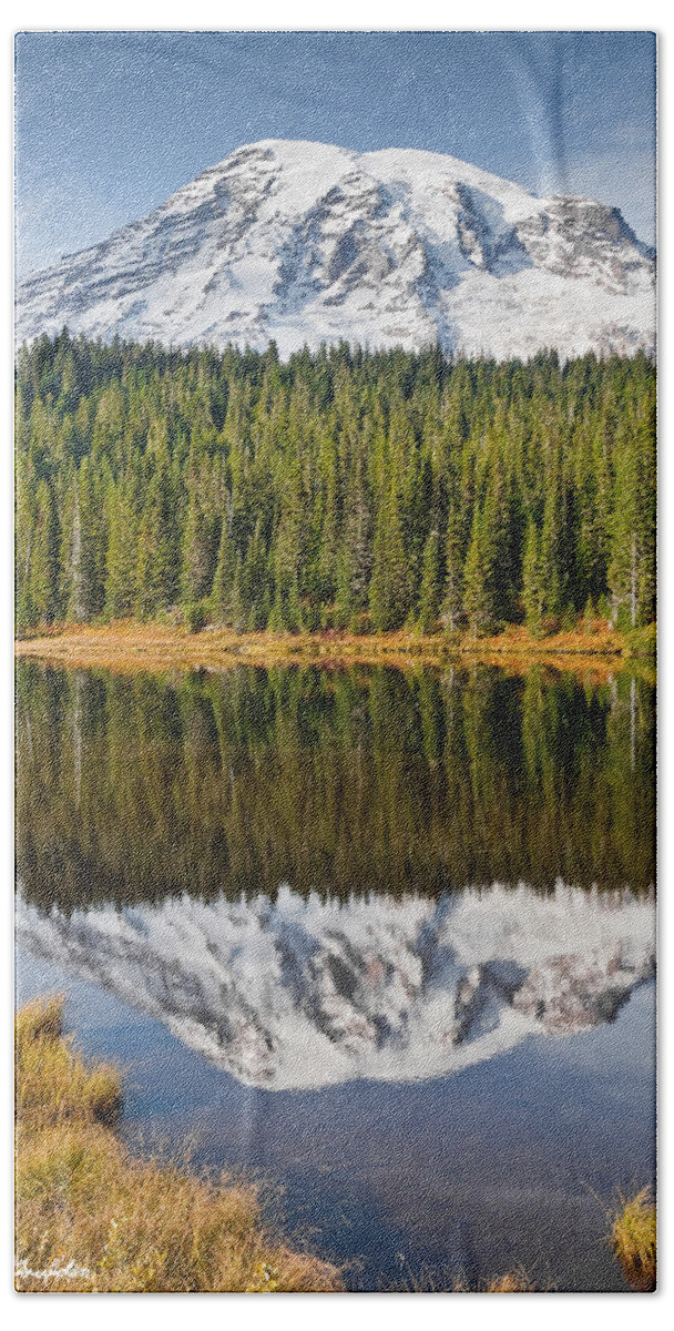 Autumn Beach Sheet featuring the photograph Mount Rainier and Reflection Lakes in the Fall #2 by Jeff Goulden