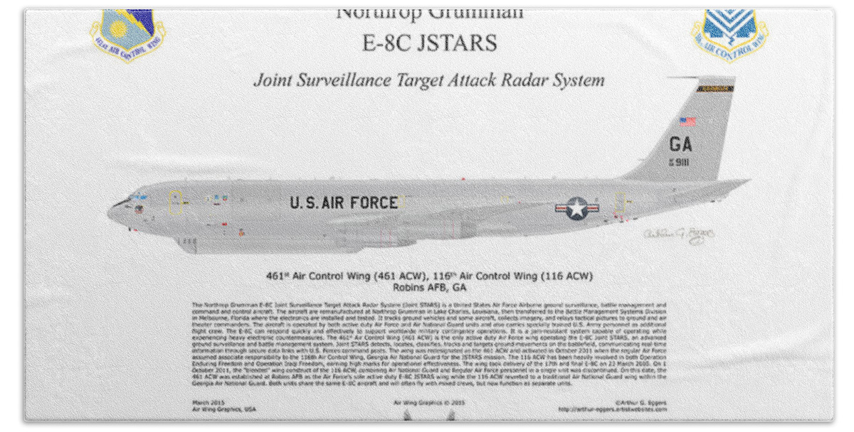 Northrop Grumman Beach Sheet featuring the digital art Northrop Grumman E-8C JSTARS #9 by Arthur Eggers