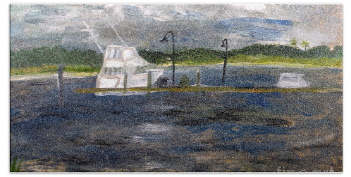 Boat Beach Sheet featuring the painting Ocean Inlet Marina #2 by Donna Walsh