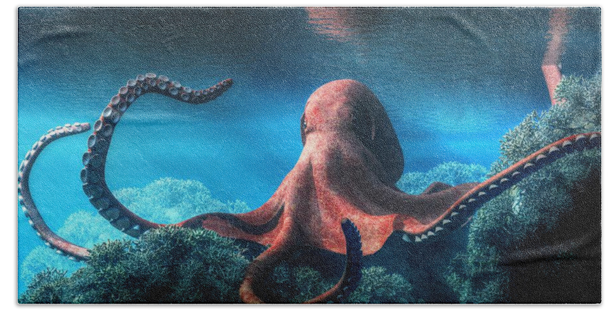 Octopus Beach Towel featuring the digital art Octopus #1 by Daniel Eskridge