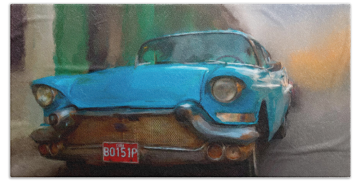 Cuba Beach Towel featuring the photograph Old Blue Car #1 by Juan Carlos Ferro Duque