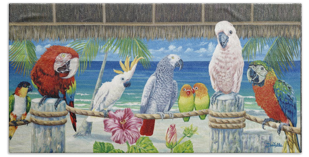 Art Beach Towel featuring the painting Parrots in Paradise by Danielle Perry