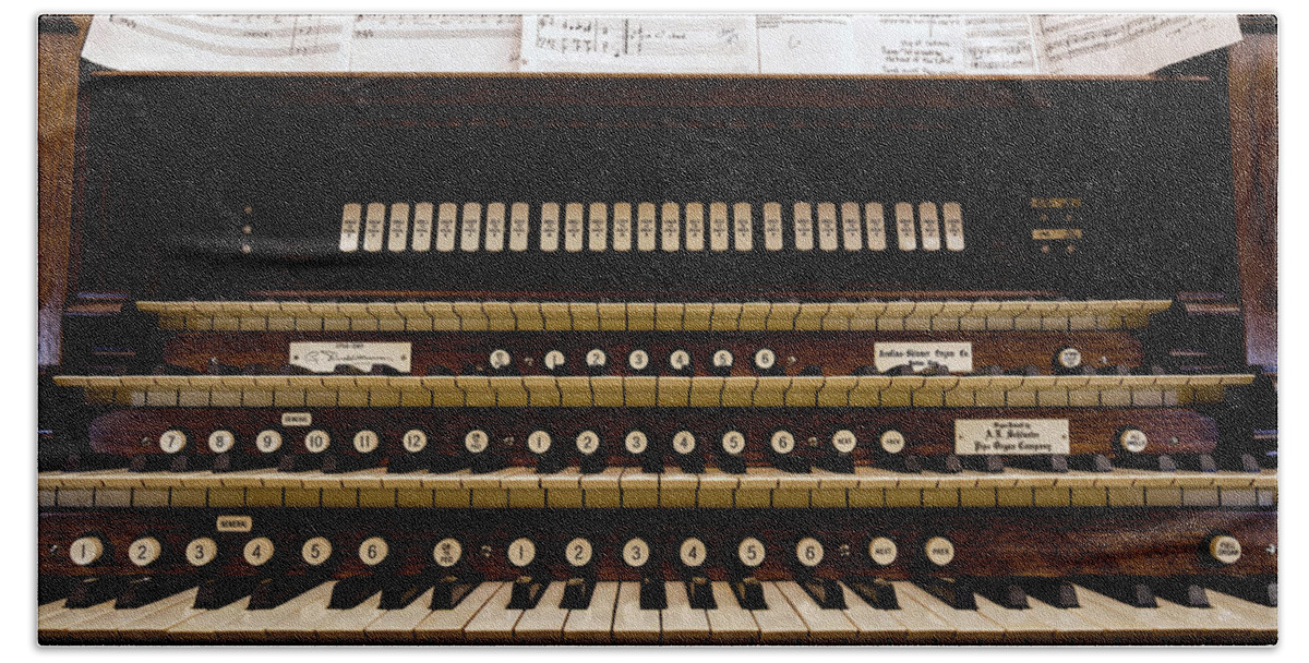 Photography Beach Towel featuring the photograph Pipe Organ Console, The Temple #1 by Panoramic Images