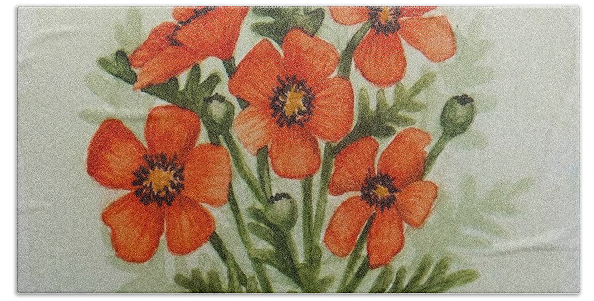 Print Beach Sheet featuring the painting Poppies by Katherine Young-Beck