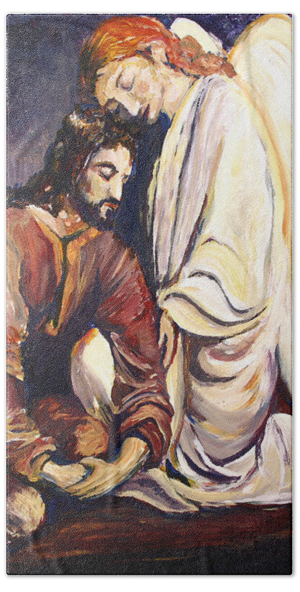 Jesus Beach Sheet featuring the painting Agony in The Garden by Frank Botello