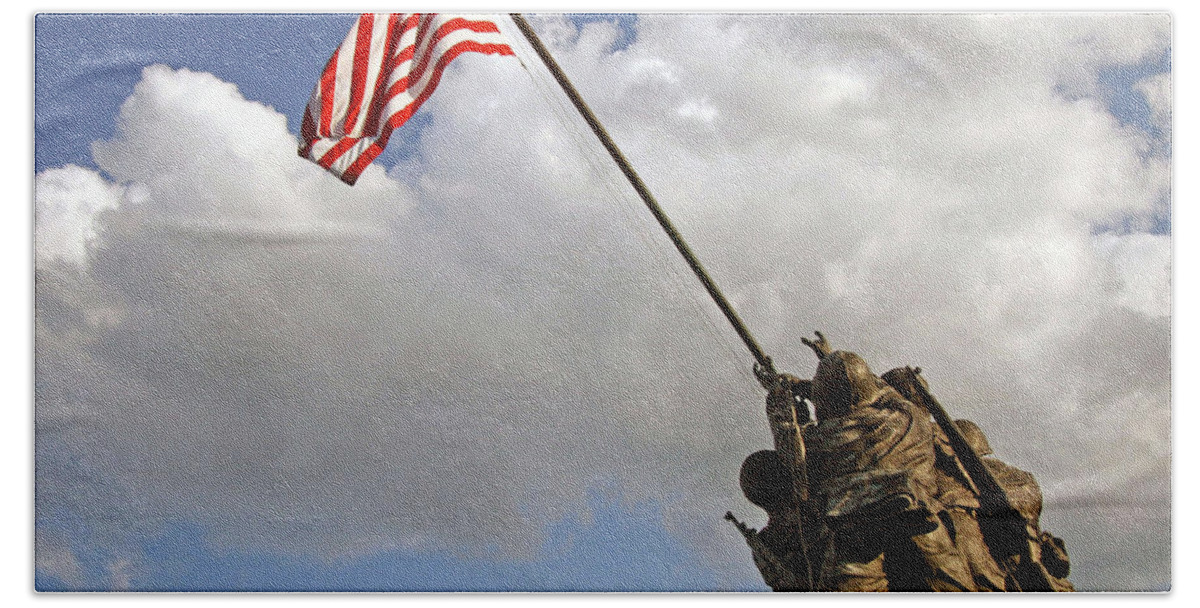 Iwo Beach Towel featuring the photograph Raising The American Flag by Cora Wandel
