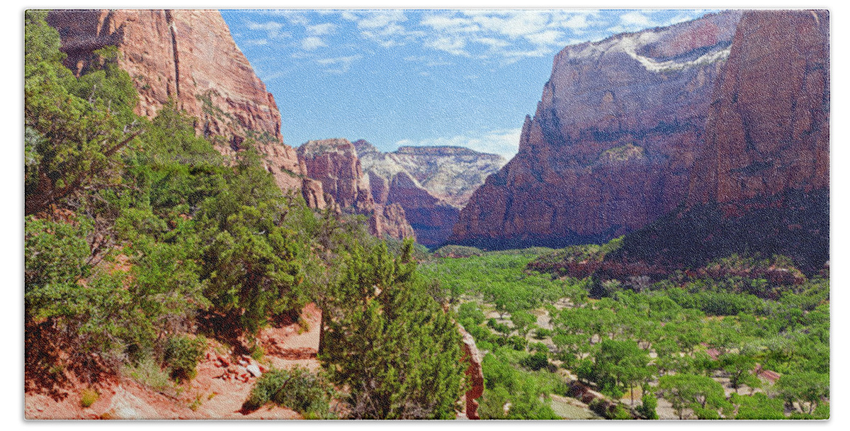 National Beach Towel featuring the photograph River through Zion #1 by Alexey Stiop