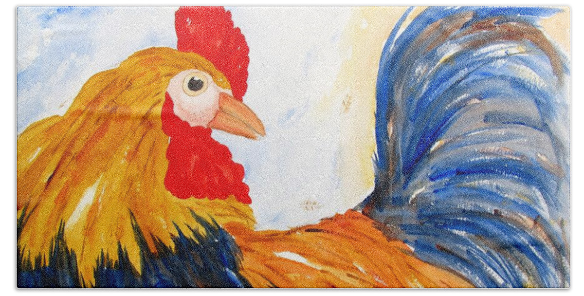 Rooster Beach Sheet featuring the painting Rooster by Carlin Blahnik CarlinArtWatercolor