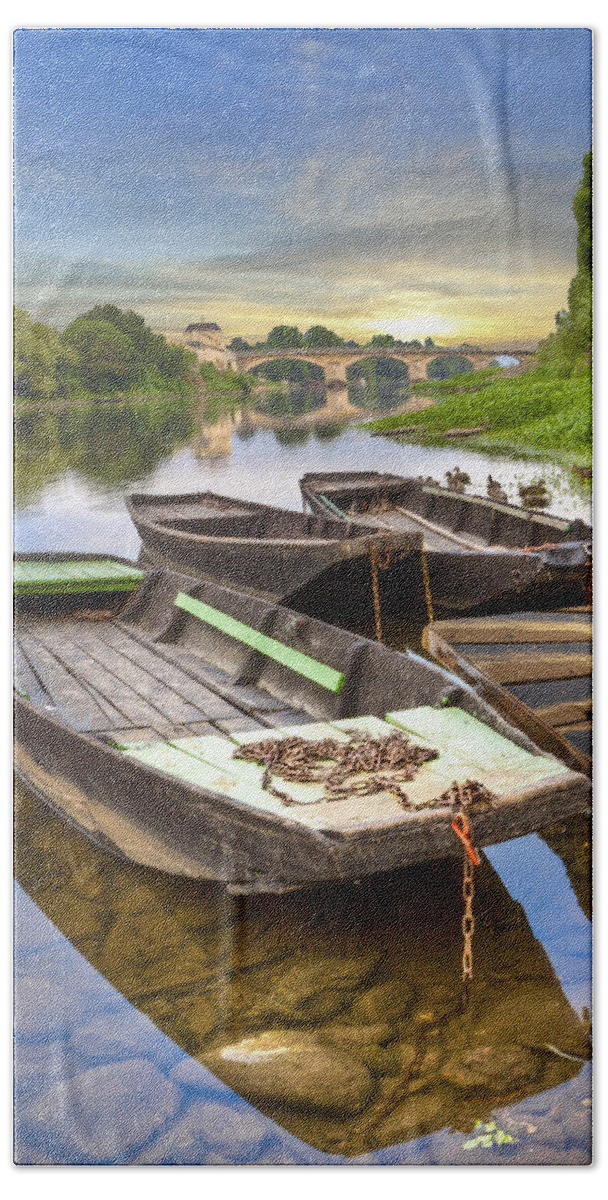 Boats Beach Towel featuring the photograph Rowboats on the French Canals #1 by Debra and Dave Vanderlaan