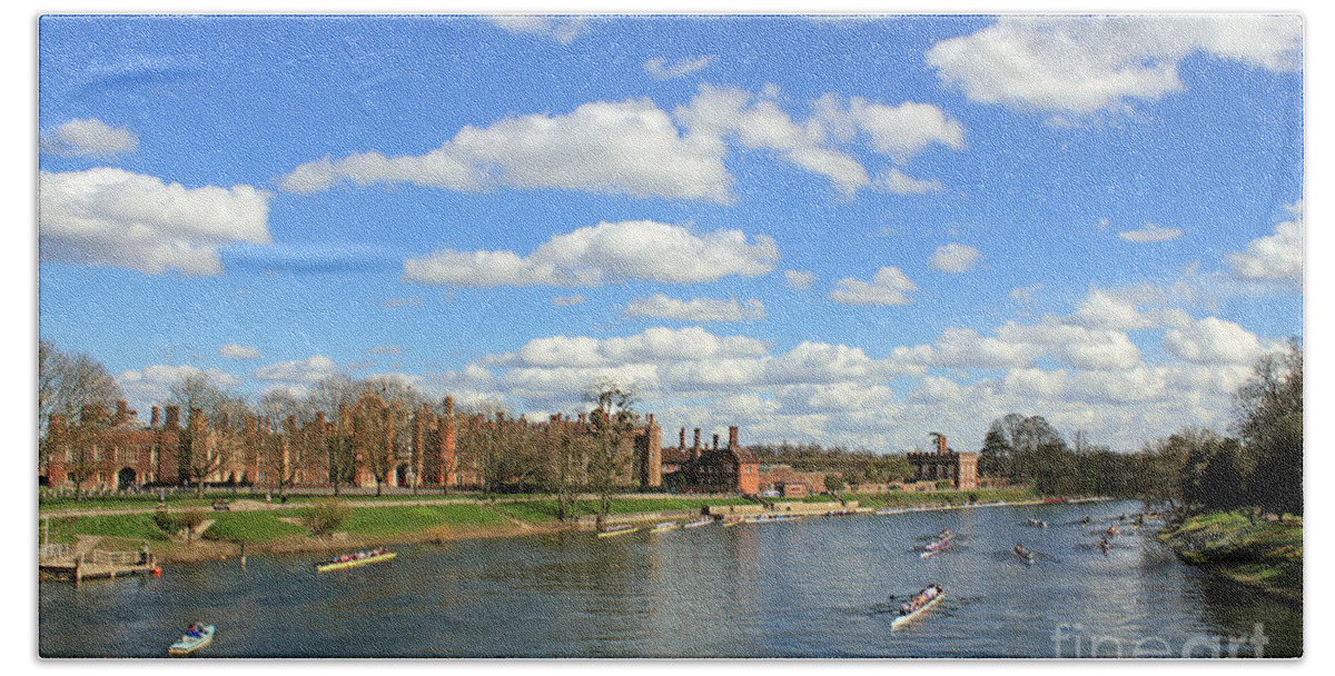 Rowing On The Thames At Hampton Court River British Beach Towel featuring the photograph Rowing on the Thames at Hampton Court #2 by Julia Gavin