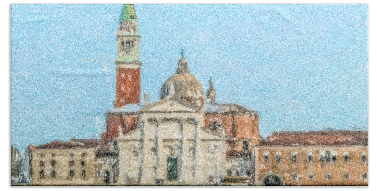 San Giorgio Maggiore Beach Towel featuring the digital art San Giorgio Maggiore Venice Italy #1 by Liz Leyden