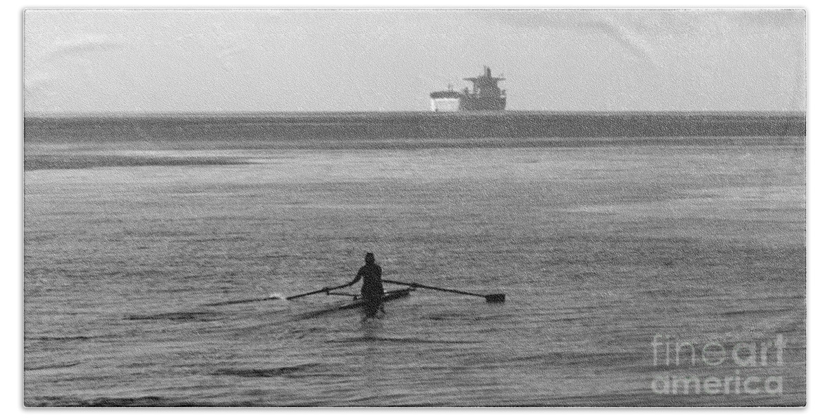 Sculling Beach Towel featuring the photograph Sculling on the Bay #1 by B Christopher