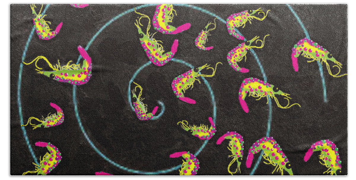  Beach Towel featuring the digital art Shrimp Fractals Run Amuk #1 by R Allen Swezey