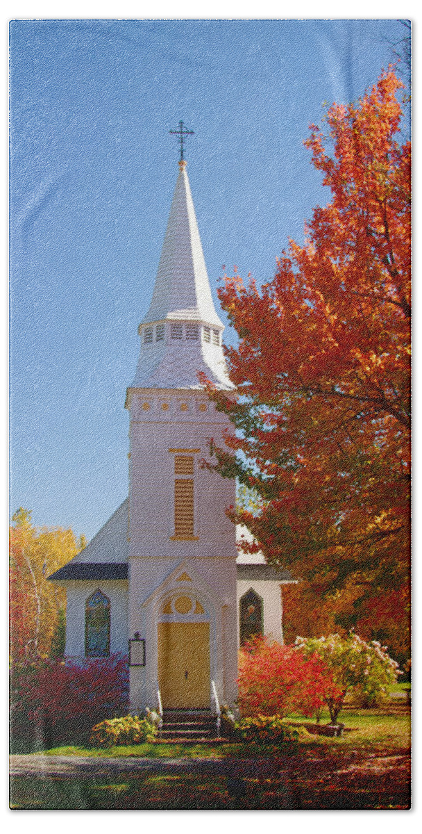 Autumn Foliage New England Beach Sheet featuring the photograph St Matthew's in Autumn splendor #2 by Jeff Folger