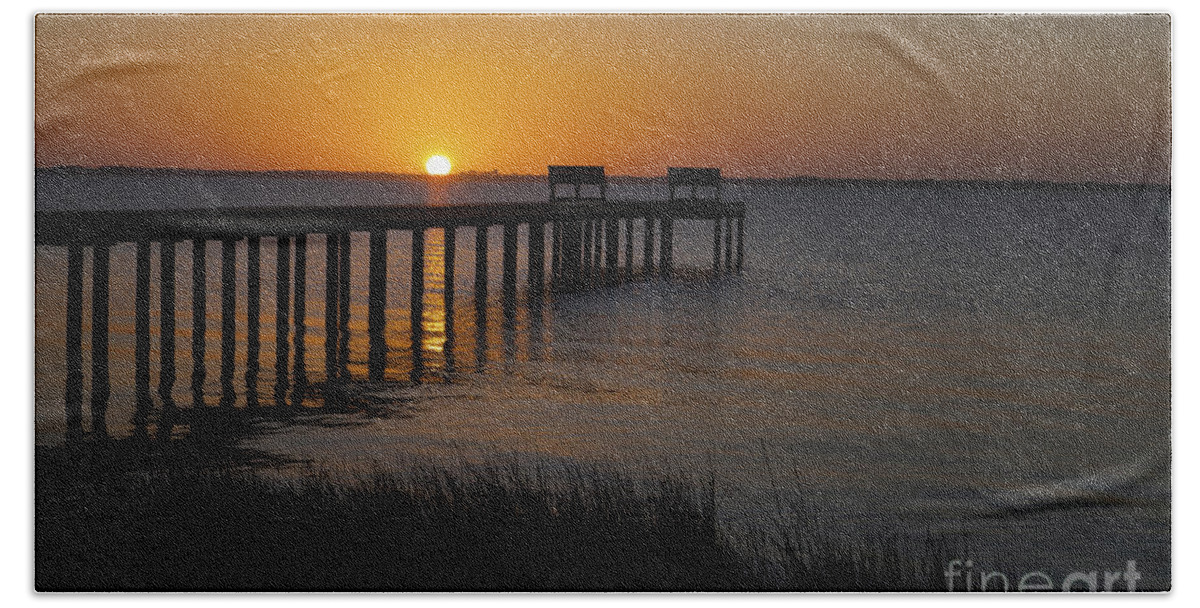 Sunset Beach Towel featuring the photograph Sunset across Currituck Sound #1 by Ronald Lutz