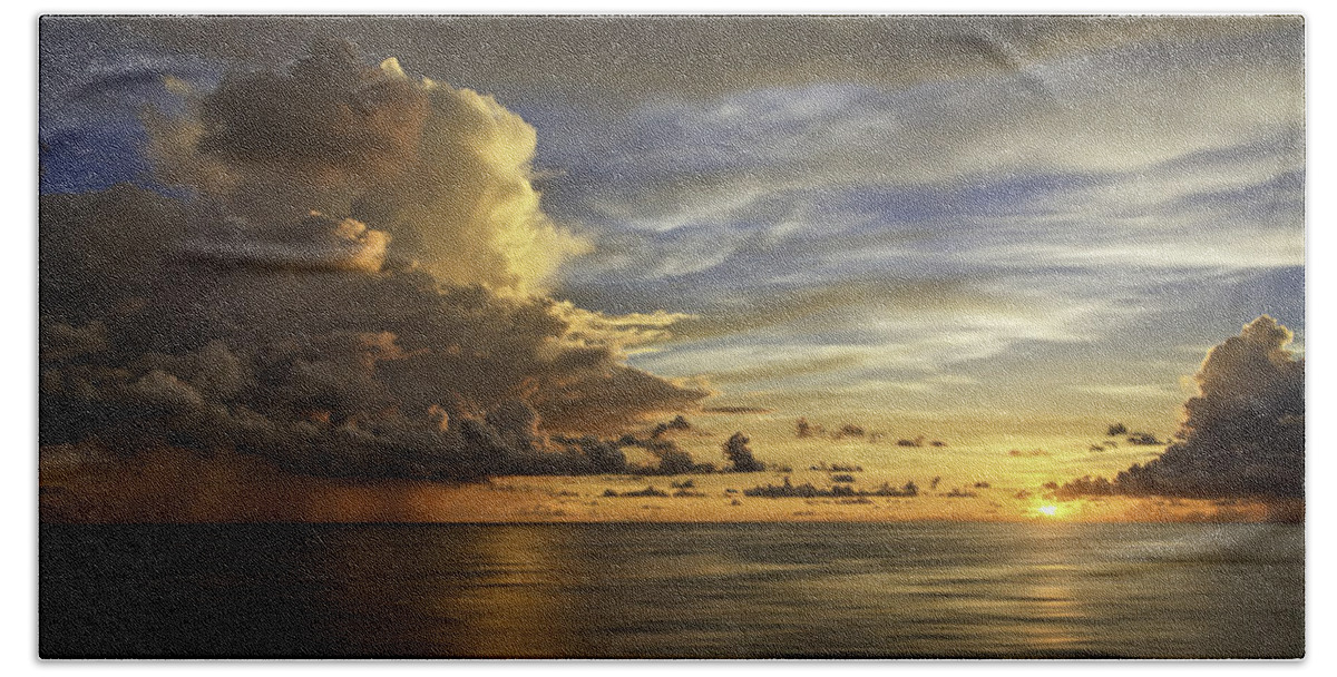 Landscape Beach Towel featuring the photograph Sunset at Sea by Maria Coulson