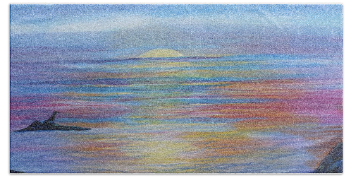 Sunset Beach Towel featuring the painting Sunset Ocean by Monika Shepherdson