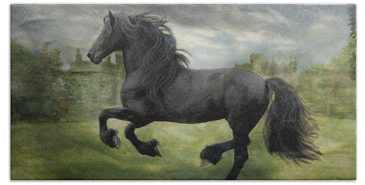 Friesian Horses Beach Towel featuring the photograph The Gathering Storm by Fran J Scott