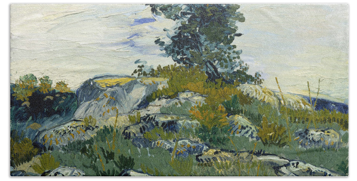 Vincent Van Gogh Beach Towel featuring the painting The Rocks #1 by Vincent Van Gogh