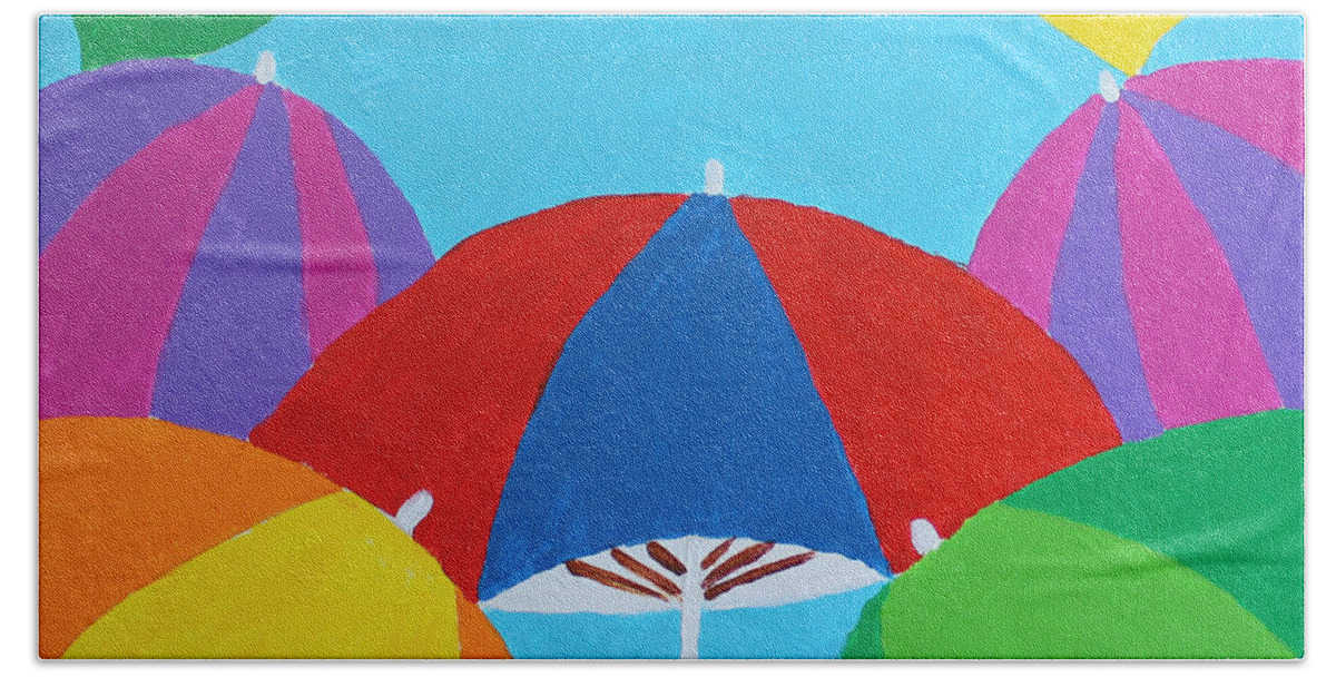Umbrellas Beach Towel featuring the painting Umbrellas by Deborah Boyd