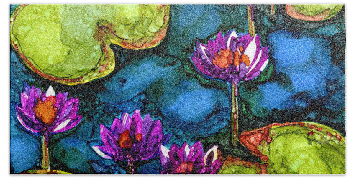 Water Lilies Beach Towel featuring the painting Water Lilies II #1 by Vicki Baun Barry