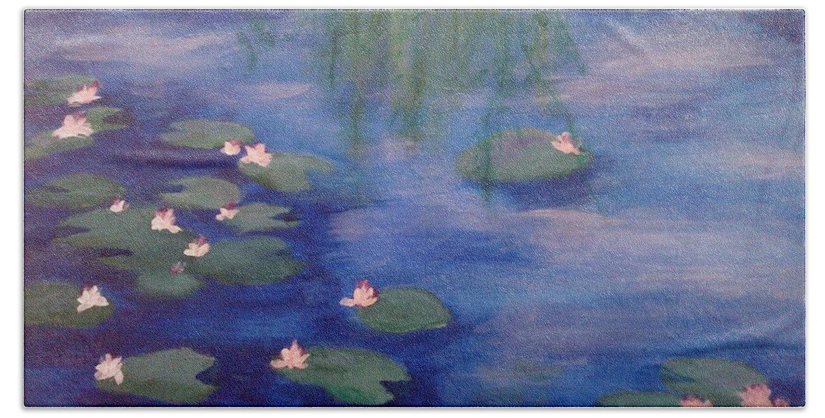 Blue Beach Towel featuring the painting Waterlilies by Lynne McQueen