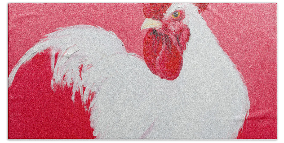 Rooster Beach Towel featuring the painting White Rooster by Jan Matson