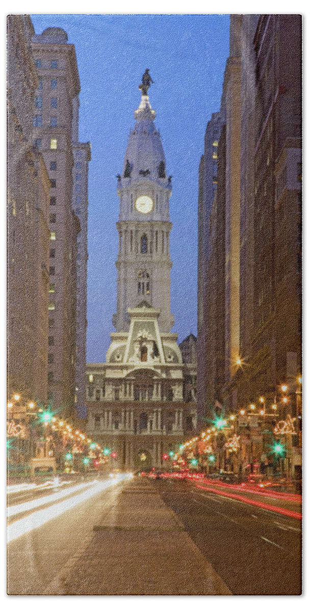 Photography Beach Towel featuring the photograph William Penn Statue On The Top Of City #1 by Panoramic Images