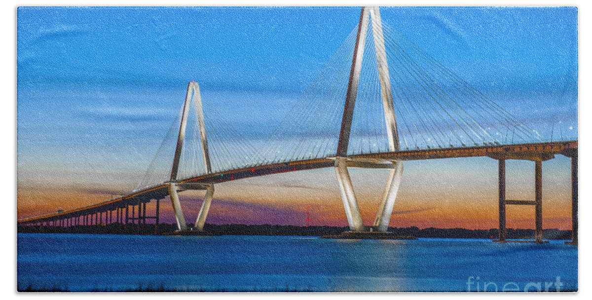 Bridge Beach Sheet featuring the photograph Charleston Arthur Ravenel Bridge by Dale Powell