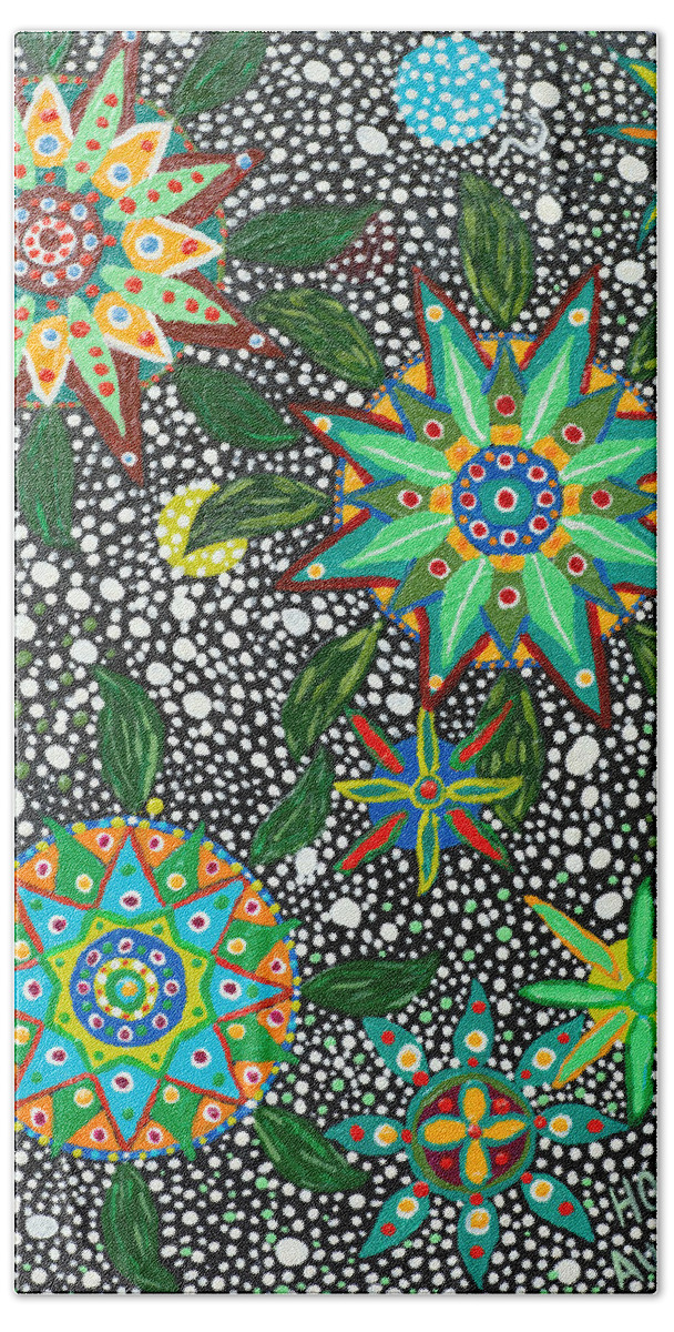 Ayahuasca Art Beach Sheet featuring the painting Ayahuasca Vision #5 by Howard Charing