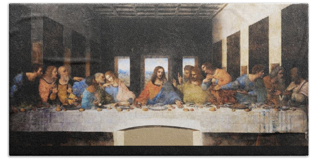 Leonardo Da Vinci Beach Towel featuring the painting The Last Supper by Leonardo da Vinci