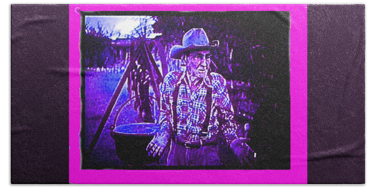 100 Year Old Cowboy Sid Wilson Stew Pot Collage Pick 'em Up Ranch Tombstone Arizona 1980 Beach Towel featuring the photograph 100 Year Old Cowboy Sid Wilson Stew Pot Collage Pick 'em Up Ranch Tombstone Arizona 1980-2013 by David Lee Guss
