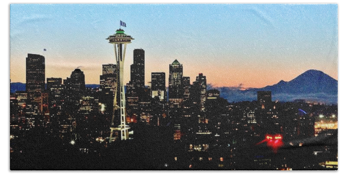 Seattle Beach Towel featuring the photograph 12th Man Sunrise by Benjamin Yeager