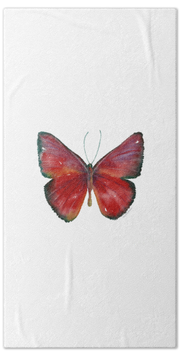 Red Beach Towel featuring the painting 16 Mesene Rubella Butterfly by Amy Kirkpatrick