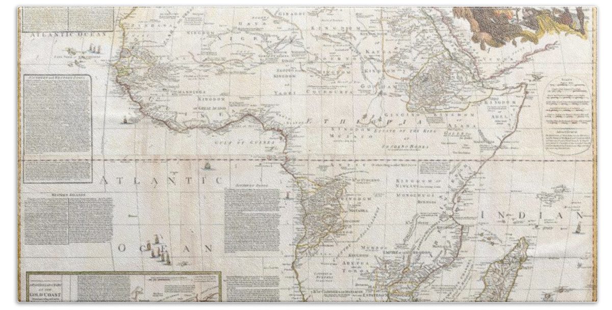 This Is Most Likely The Most Important Map Of Africa Produced In The 18th Century. Printed At The Height Of The Slave Trade In 1787 By The Robert Sayer Firm Of London Beach Sheet featuring the photograph 1787 Boulton Sayer Wall Map of Africa by Paul Fearn