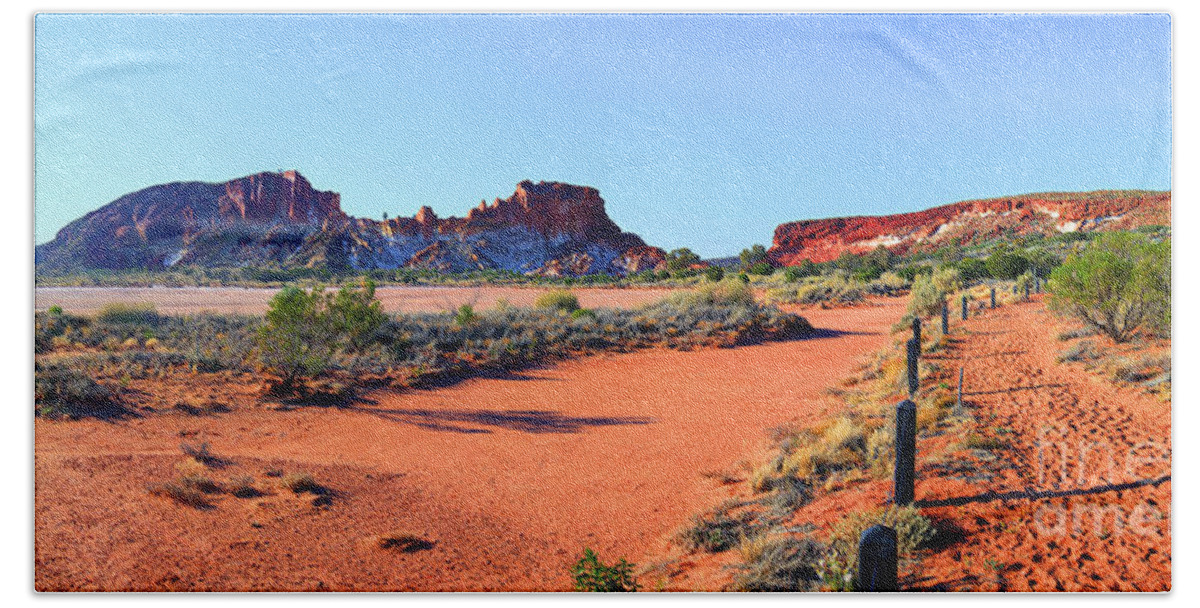 Rainbow Valley Outback Landscape Central Australia Australian Northern Territory Panorama Panoramic Clay Pan Dry Arid Beach Towel featuring the photograph Rainbow Valley #19 by Bill Robinson