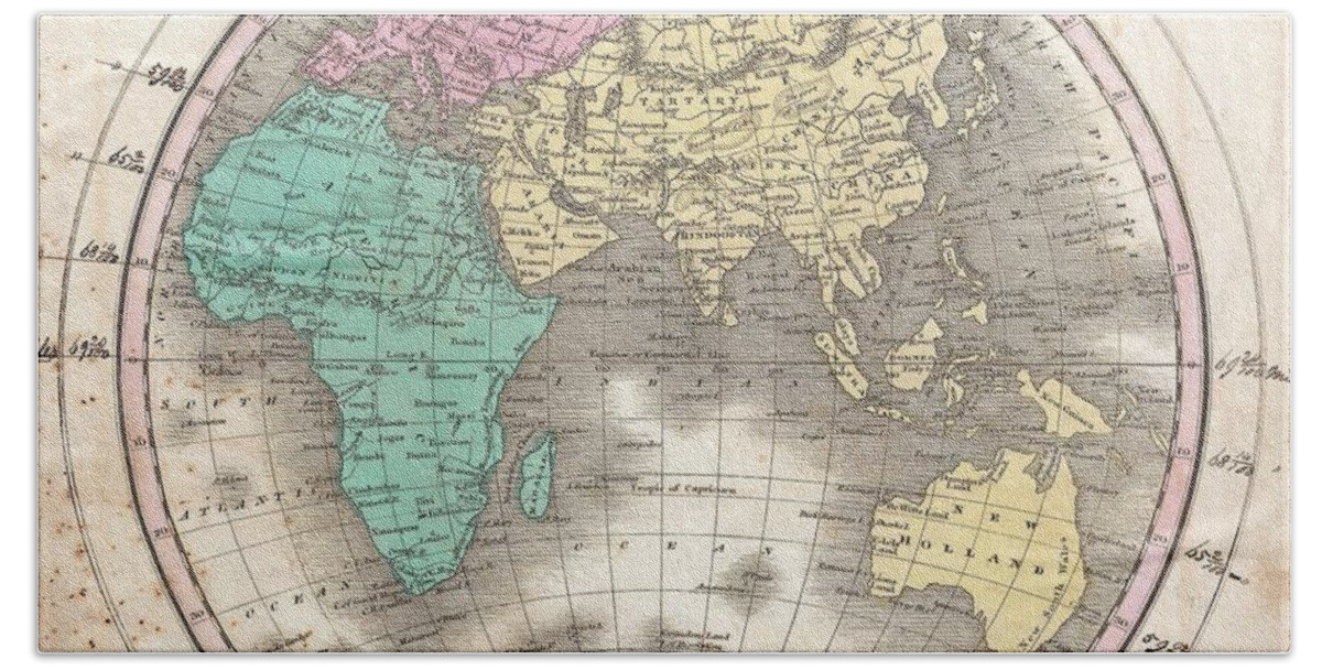 This Is Finley’s Desirable 1827 Map Of The Eastern Hemisphere. Includes Africa Beach Towel featuring the photograph 1827 Finley Map of the Eastern Hemisphere by Paul Fearn