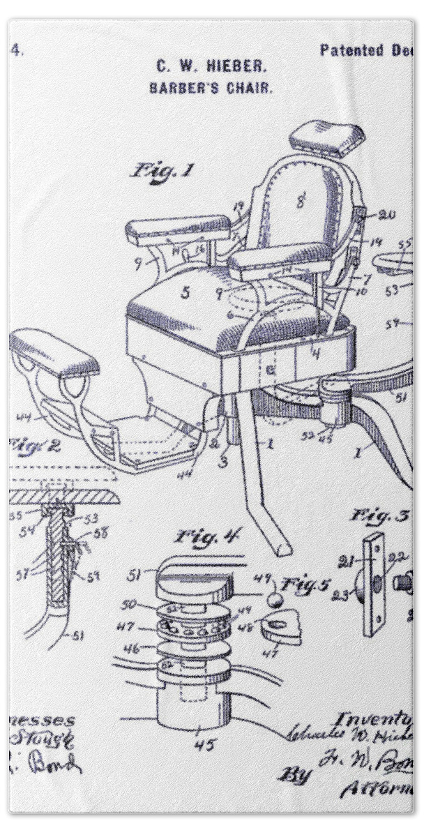 Barber Chair Patent Drawing Blueprint Beach Sheet featuring the drawing 1901 Barber Chair Patent Blueprint by Jon Neidert
