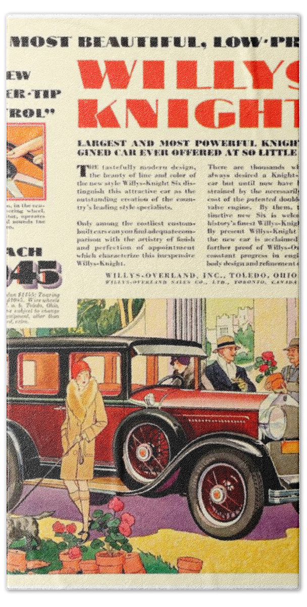 1929 Beach Towel featuring the digital art 1929 - Willys Overland Willys Knight Automobile Advertisement - Color by John Madison