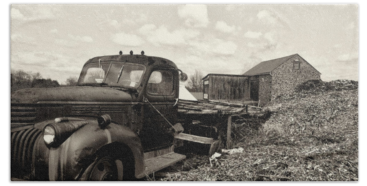 1941 Beach Towel featuring the photograph 1941 Chevy Truck in Sepia by Bill Cannon