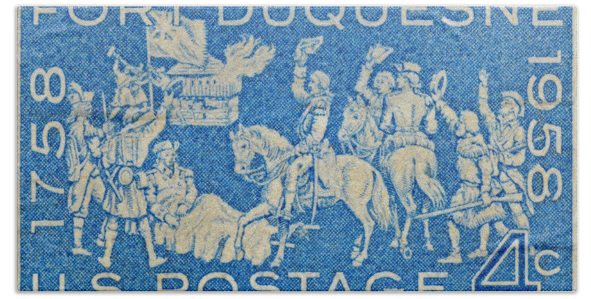1958 Beach Towel featuring the photograph 1958 Battle of Fort Duquesne Stamp by Bill Owen