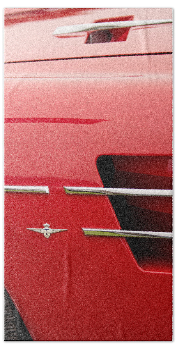 1958 Pegaso Z-103 Touring Berlinetta Side Emblem Beach Towel featuring the photograph 1958 Pegaso Z-103 Touring Berlinetta Side Emblem -1195c by Jill Reger
