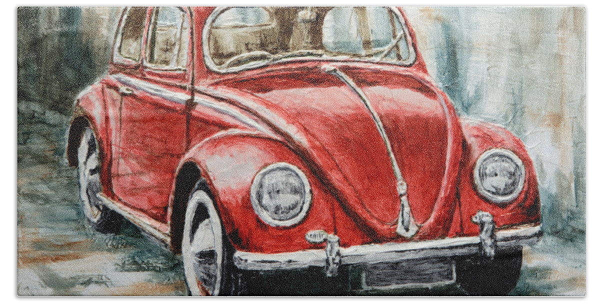 1960 Beach Towel featuring the painting 1960 Volkswagen Beetle 2 by Joey Agbayani