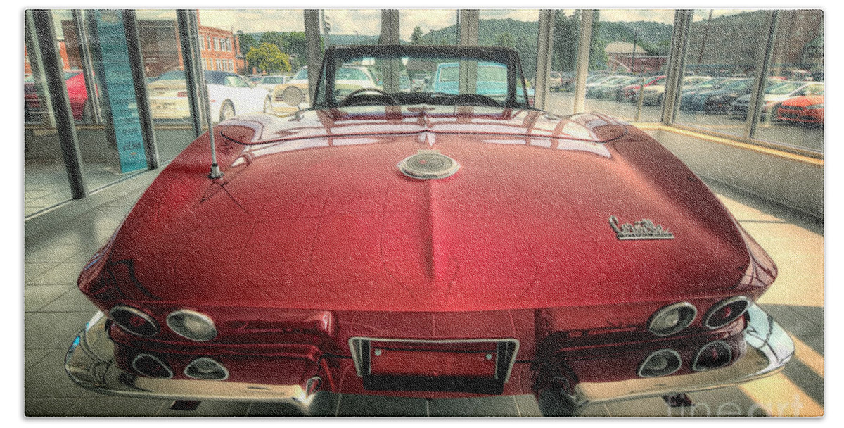 1965 Red Corvette Beach Towel featuring the photograph 1965 Corvette by Arttography LLC