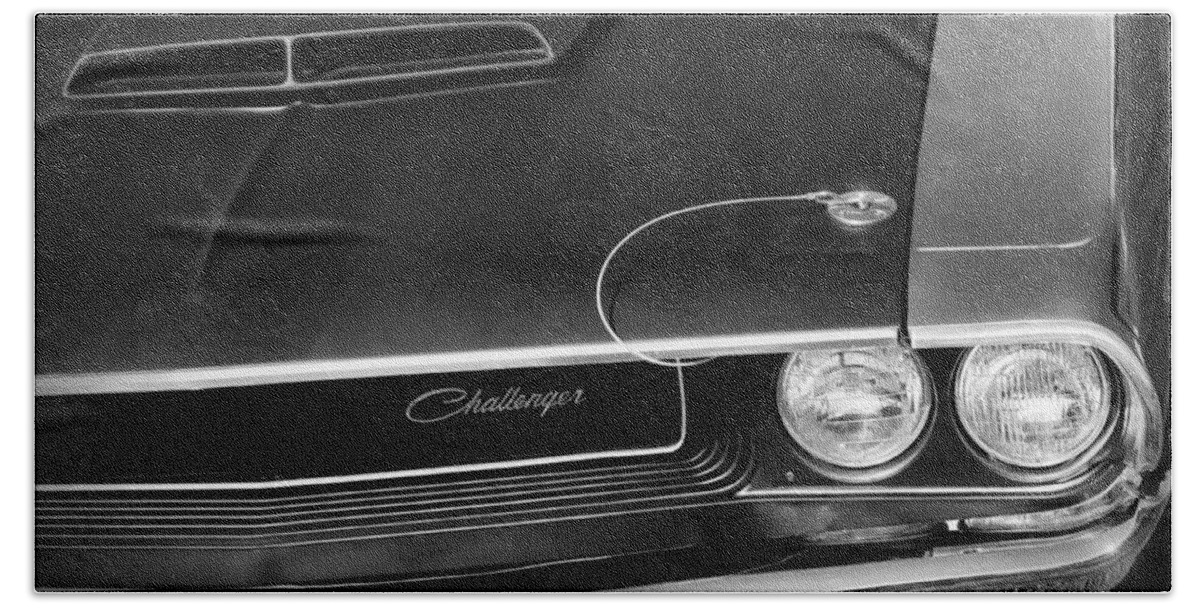 1970 Beach Towel featuring the photograph 1970 Dodge Challenger T/A in Black and White by Gordon Dean II
